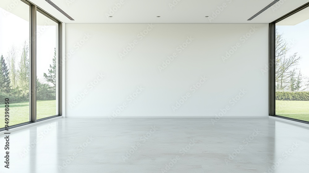 Fototapeta premium Modern Minimalist Room with Large Windows and White Walls
