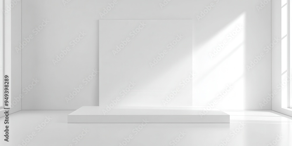 Fototapeta premium Minimalist White Product Display Platform Showroom Studio Mockup