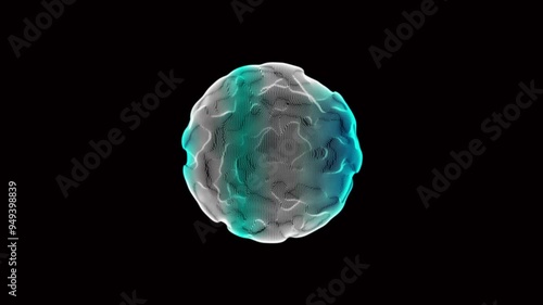 Abstract glowing white and light green magic plasma ball on a dark background with rotating particles.