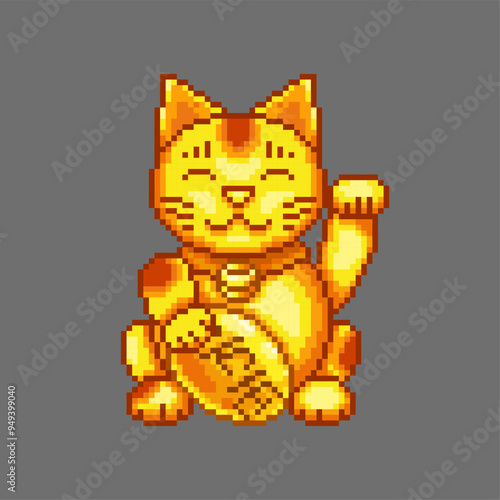 Golden cat of fortune, pixel art creature