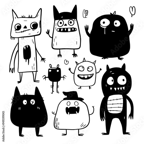 A playful collection of funny cartoon Monster. Halloween festival.