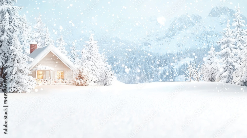 Snowy Winter Cabin in the Mountains Christmas Holiday Background Snowy Winter Cabin in the Mountains Christmas Holiday Background