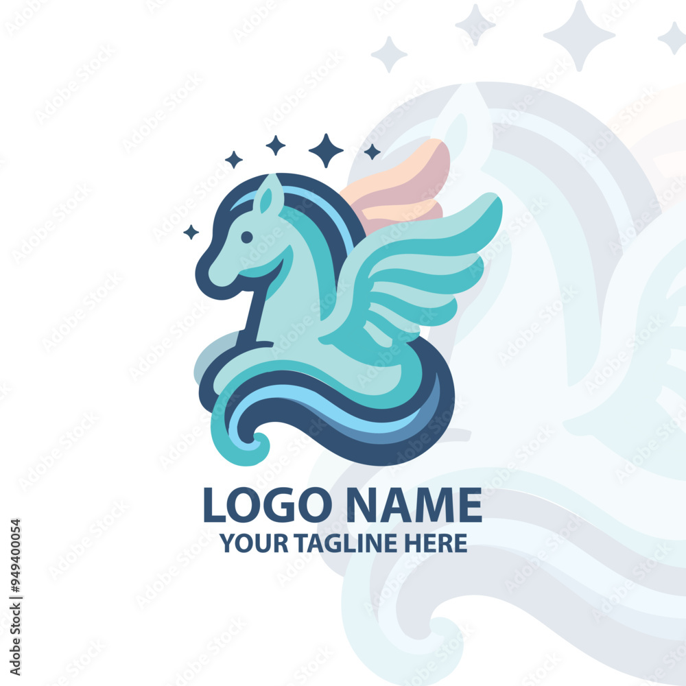 Naklejka premium Minimalist Flat design pegasus logo