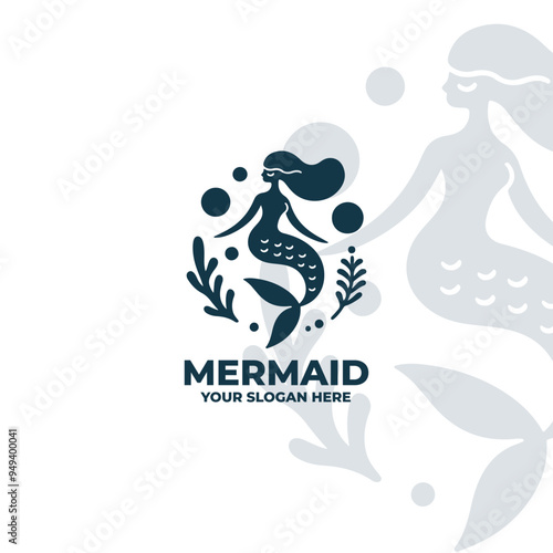 Minimalistic mermaid logo Flat Design