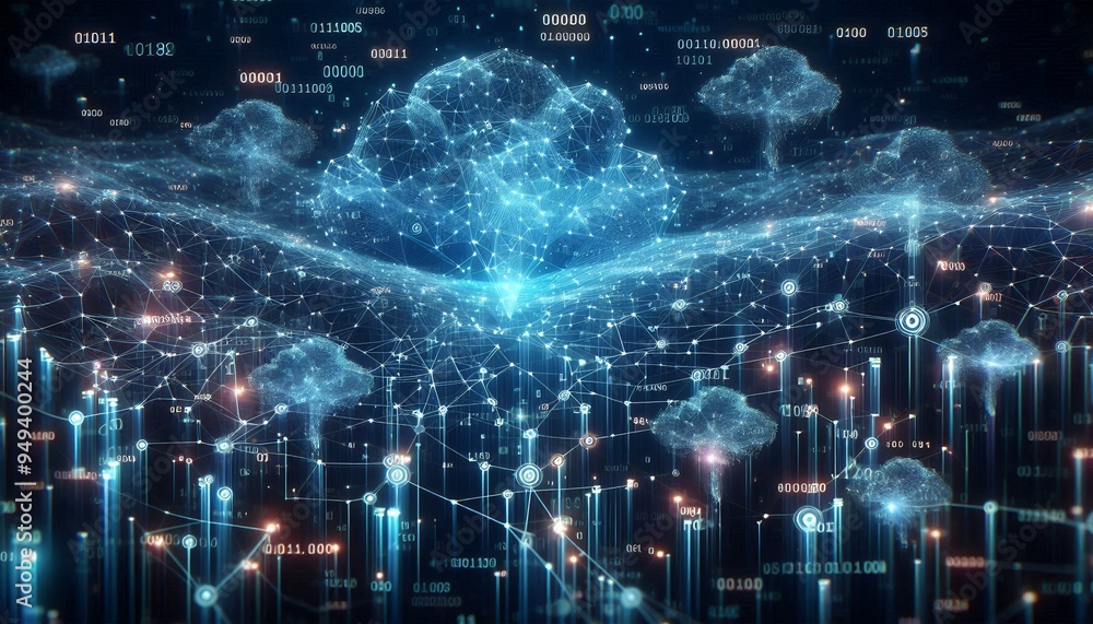 Fototapeta premium Cyber big data flow blockchain data network line