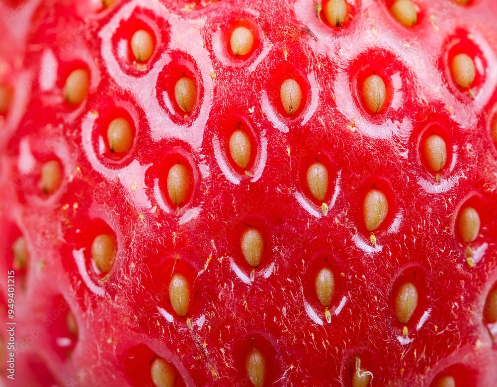 A close-up macro shot capturing the intricate and detailed texture of fresh strawberries. generative ai A close-up macro shot capturing the intricate and detailed texture of fresh strawberries. generative ai