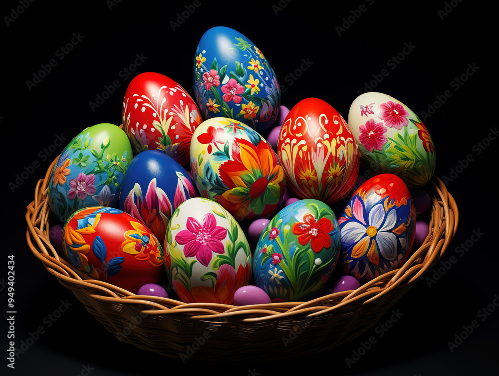 many colorful Easter eggs in the Easter basket many colorful Easter eggs in the Easter basket