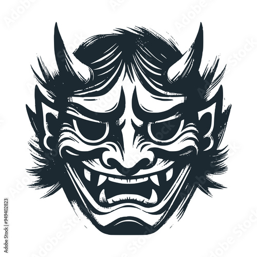 The kabuki mask. Black white vector illustration.
