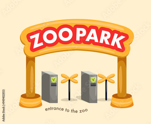 Zoo map. Entrance to Wildlife Park or menagerie with African Animals. Cultural rest and leisure, entertainment. Security and safety. Cartoon vector illustration isolated on beige background