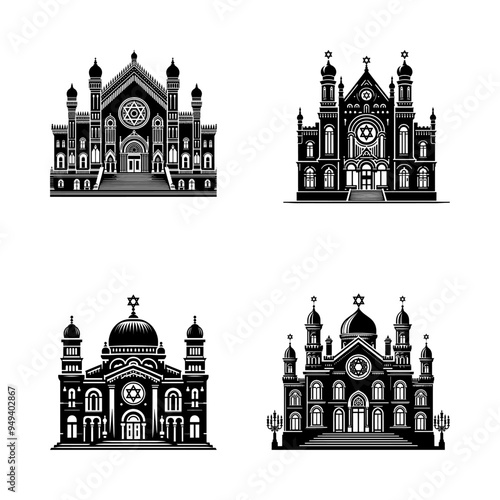  jews synagoge building silhouette icon - black on white background (artwork 1)