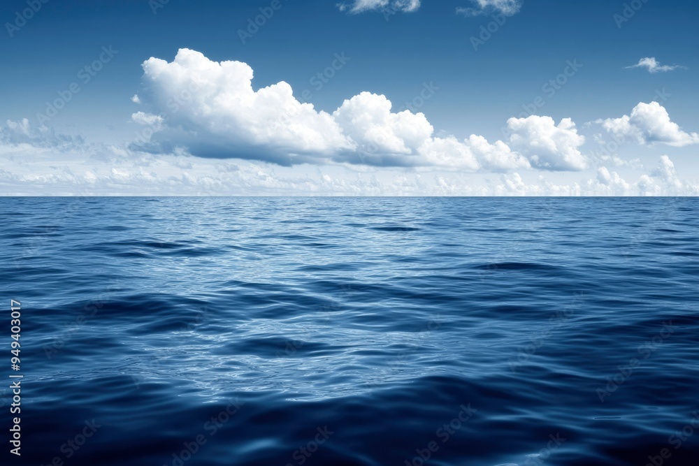 Calm Blue Ocean With White Clouds In The Sky Calm Blue Ocean With White Clouds In The Sky