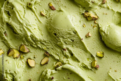 Close-up of Pistachio Ice Cream Texture.