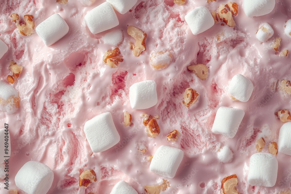 Pink Ice Cream With Marshmallows and Nuts. Pink Ice Cream With Marshmallows and Nuts.