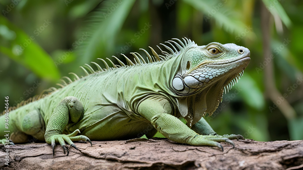 Green Iguana in jungle blurry background photo Green Iguana in jungle blurry background photo