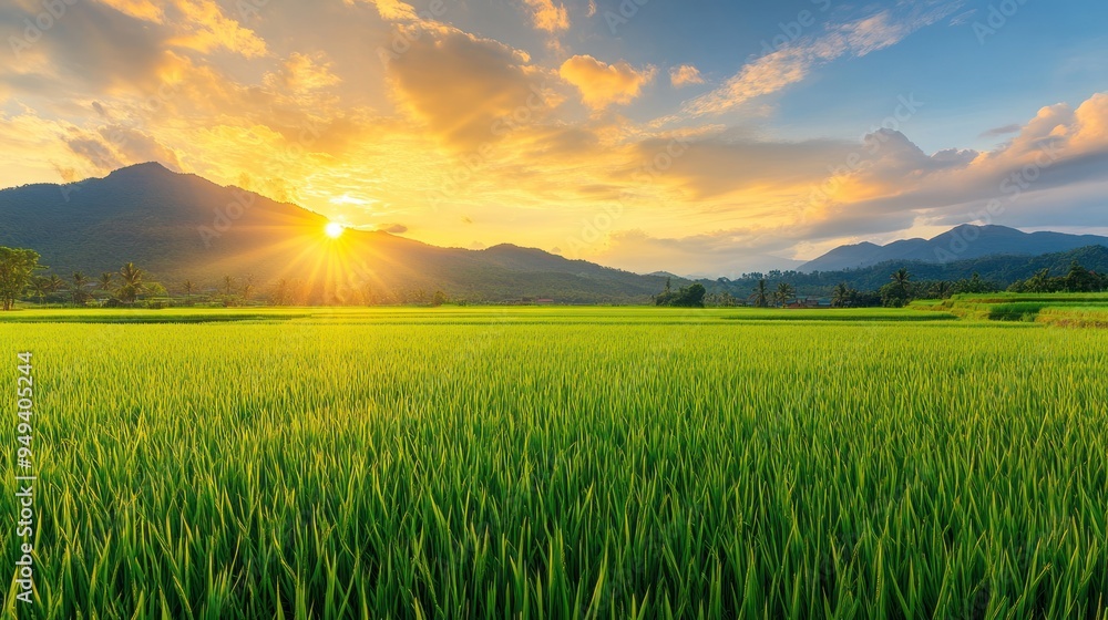 Golden Hour over Rice Paddy Field Golden Hour over Rice Paddy Field