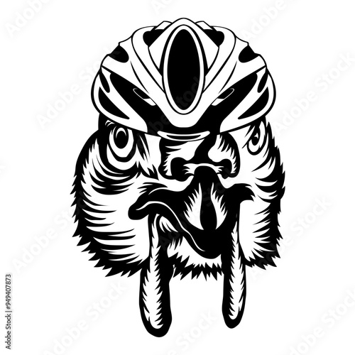 Rooster In Bike Helmet