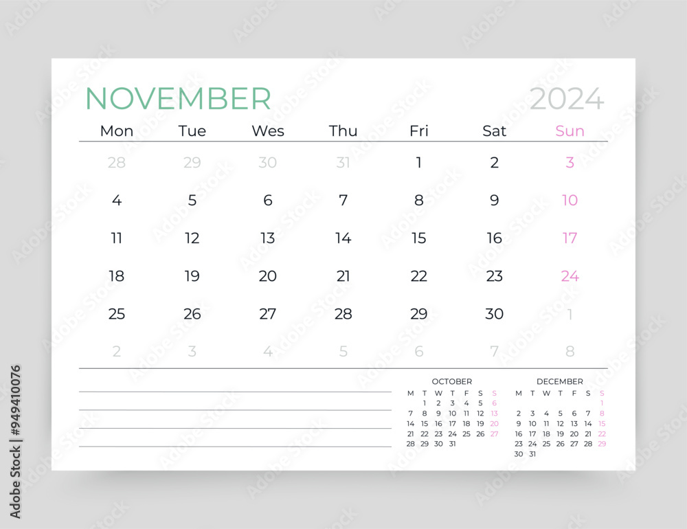 Calendar for November 2024 year. Planner calender template. Week starts Monday. Desk corporate diary. Monthly organizer. Table schedule grid. Vector simple illustration Timetable layout. Paper size A5 Calendar for November 2024 year. Planner calender template. Week starts Monday. Desk corporate diary. Monthly organizer. Table schedule grid. Vector simple illustration Timetable layout. Paper size A5