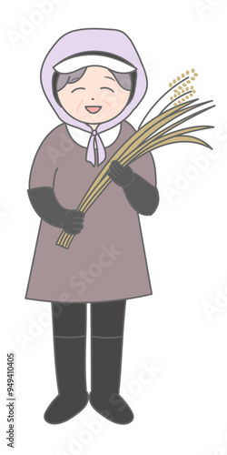 米農家のおばあさん　全身