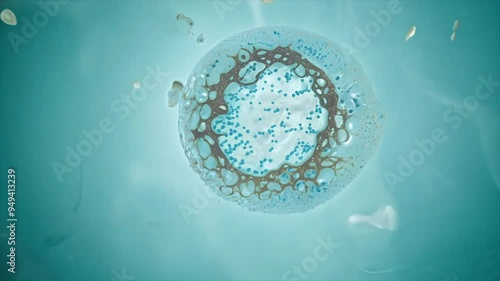 Large cell under a microscope close up zoom biology and science concept. 