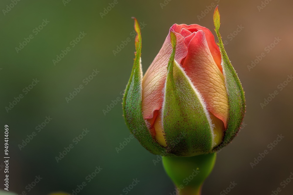A delicate unfurling rose bud, macro lens, with copy space A delicate unfurling rose bud, macro lens, with copy space