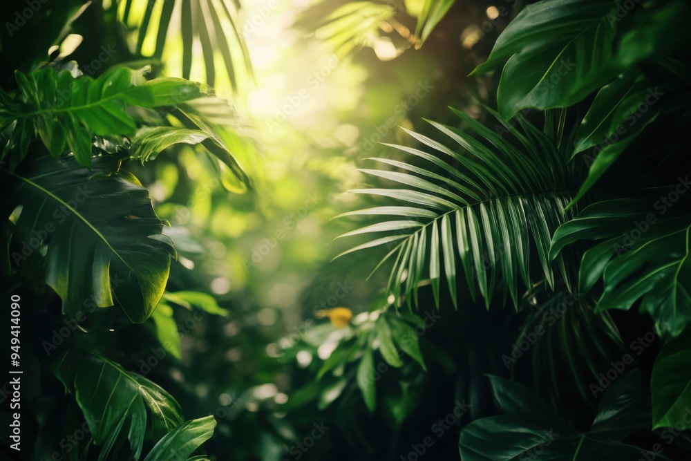 A dense lush rainforest canopy tilt-shift lens, with copy space A dense lush rainforest canopy tilt-shift lens, with copy space