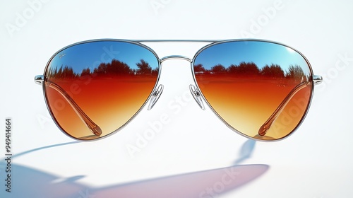 A pair of sunglasses hovering in the air reflectin  426 sunglasses, glasses, isolated, fashion, sun, protection, white, summer, object, glass, style, eyewear, accessory, black, eye, plastic, shades, s photo