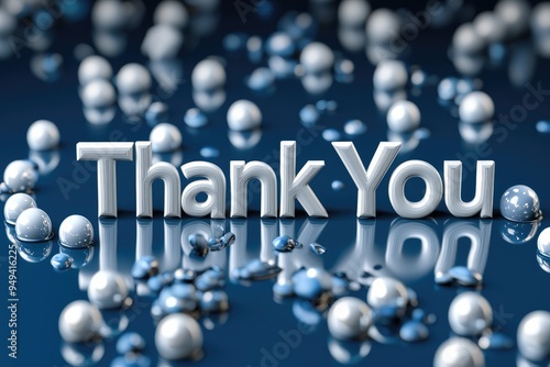 3D text 'Thank You' with surrounding white spherical shapes against a dark background