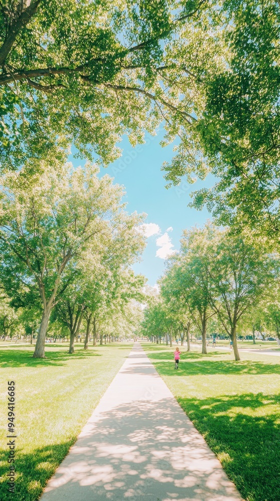Sunny Pathway Through Green Trees in Park Sunny Pathway Through Green Trees in Park