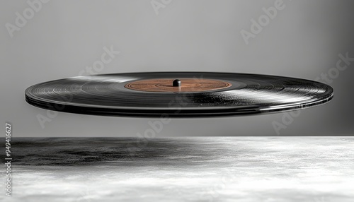 A vinyl record hovering in the air casting a sligh  326 record, music, vinyl, cd, disc, dvd, turntable, isolated, dj, audio, disk, technology, data, retro, sound, player, compact, white, lp, media, di photo