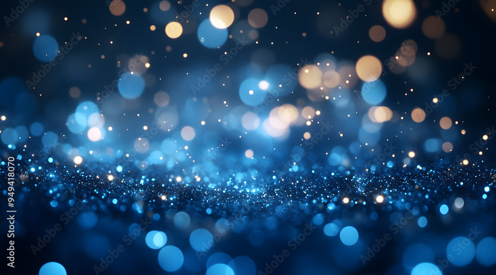 Abstract Blue Glitter Background with Bokeh Lights and Sparkling ...