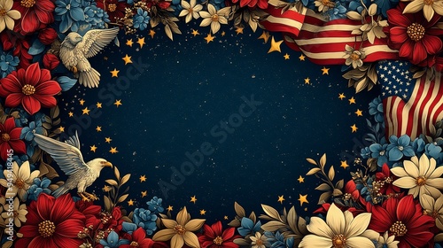 Flag Day style wallpaper red white and blue backgr  245 christmas, frame, decoration, border, flower, card, design, holiday, pattern, xmas, celebration, vector, floral, illustration, gold, year, ornam photo