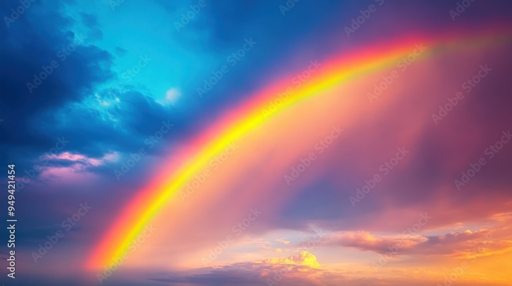 Hopeful Horizon: Vibrant Rainbow Arching Across Cloudy Sky - Colorful Weather Phenomenon Hopeful Horizon: Vibrant Rainbow Arching Across Cloudy Sky - Colorful Weather Phenomenon