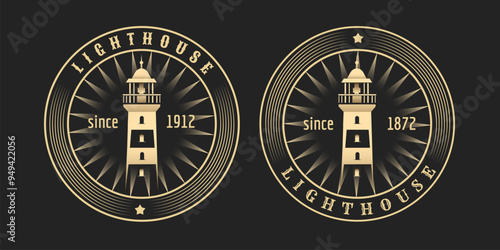 Vintage golden lighthouse emblem