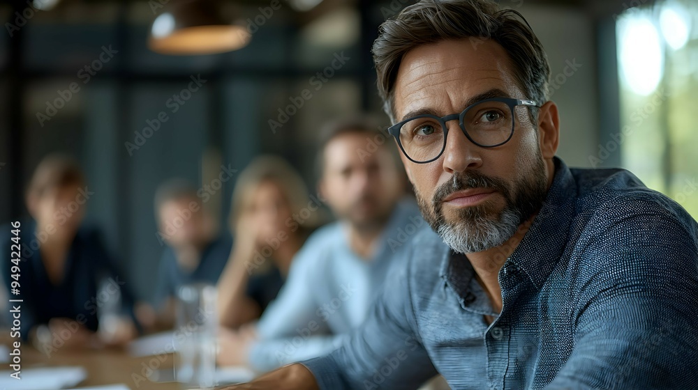 Confident Businessman Wearing Glasses in Meeting Confident Businessman Wearing Glasses in Meeting