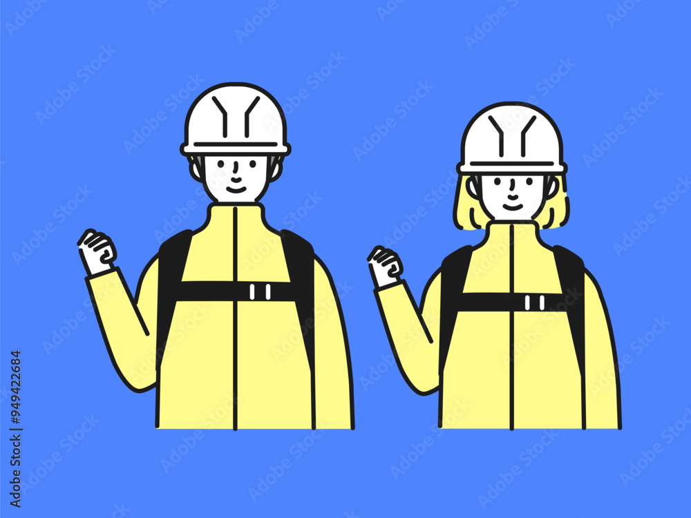 災害に備える男女のイラスト 災害に備える男女のイラスト