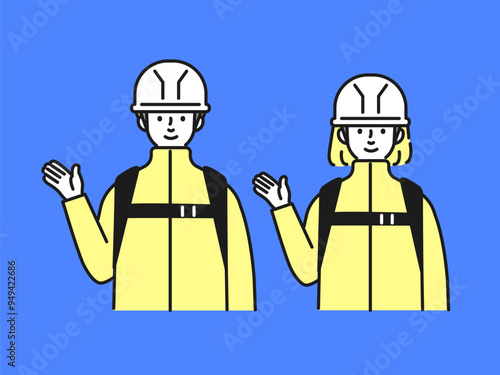 災害に備える男女のイラスト