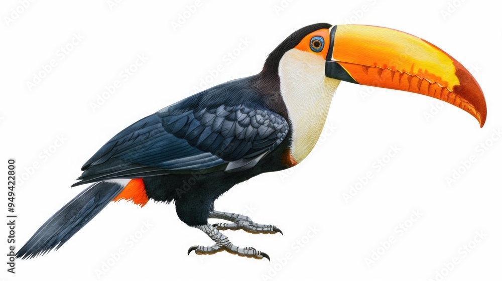 Black and Orange Toucan on Branch Black and Orange Toucan on Branch