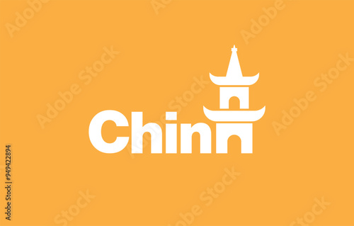 China. China country flat vector logo design with iconic place.