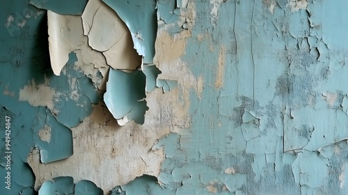 Peeling Blue Paint on a Weathered Wall photo