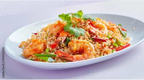 A Serving of Fried Rice with Shrimp and Vegetables