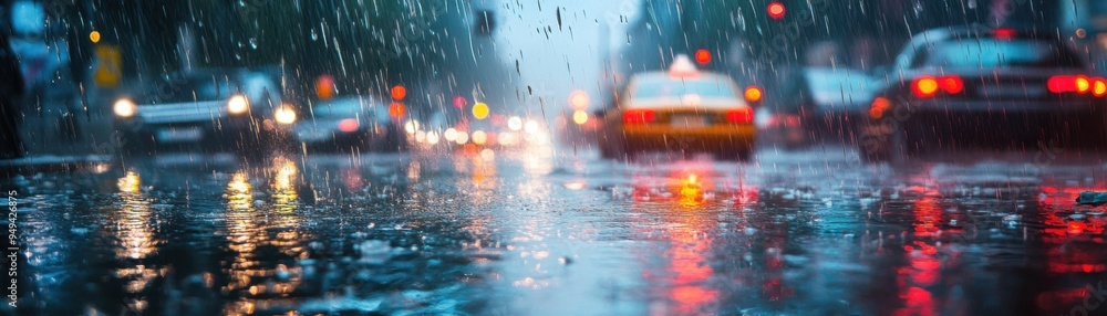 Urban Serenade: Vibrant Cityscape Drenched in Sudden Rainfall, Reflecting the Dynamic Energy of Wet Weather Urban Serenade: Vibrant Cityscape Drenched in Sudden Rainfall, Reflecting the Dynamic Energy of Wet Weather