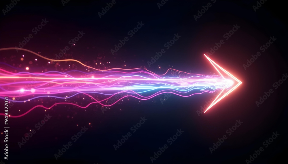 Neon Arrow with Wavy Lines and Glowing Particles Neon Arrow with Wavy Lines and Glowing Particles