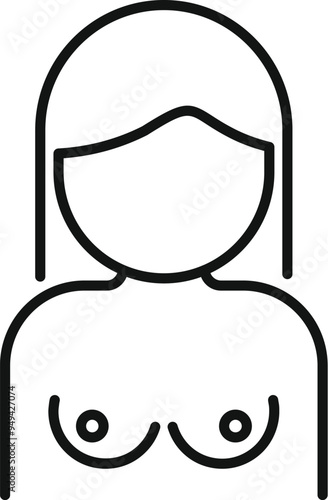 Simple black and white vector illustration of a woman's chest, representing a concept related to femininity, body image, or women's health