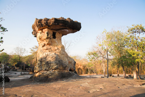Fototapeta Naklejka Na Ścianę i Meble -  Phu Phrabat Historical Park It represents human civilization. and changes in topographic conditions which has a sandstone structure that has been eroded to form small and large rocks of various shapes