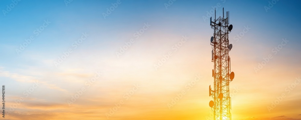 A stunning sunset view featuring a telecommunications tower silhouetted against a colorful sky, symbolizing connectivity and technology. A stunning sunset view featuring a telecommunications tower silhouetted against a colorful sky, symbolizing connectivity and technology.
