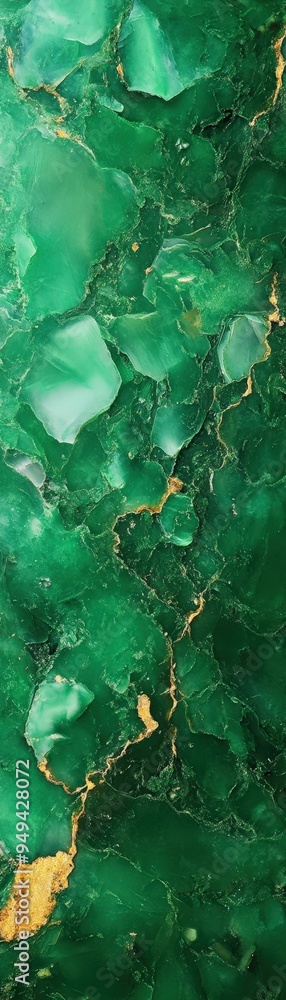 Obraz premium Vibrant green marble texture with unique patterns and golden veins, perfect for backgrounds and design elements.