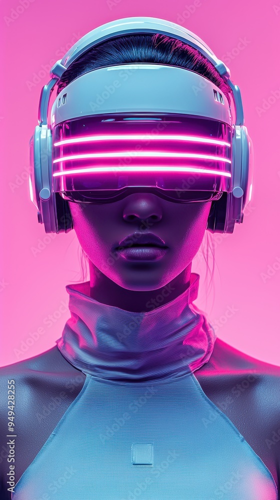 Futuristic Woman with Neon Lights in Virtual Reality Headset Futuristic Woman with Neon Lights in Virtual Reality Headset