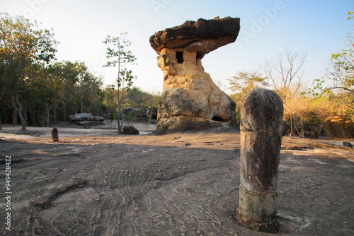 Phu Phrabat Historical Park It represents human civilization. and changes in topographic conditions which has a sandstone structure that has been eroded to form small and large rocks of various shapes photo