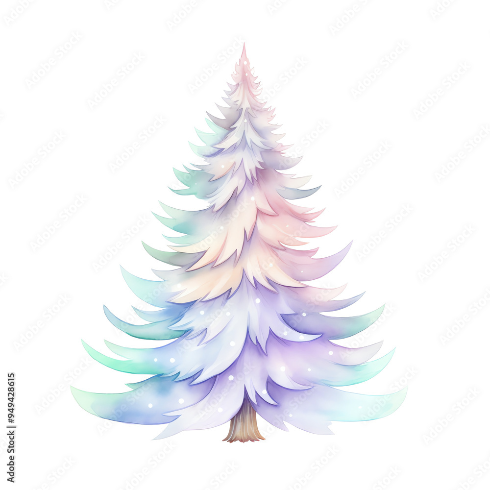 Obraz premium Beautiful digital illustration of a pastel-colored Christmas tree with soft gradient hues. Perfect for holiday-themed projects and designs.