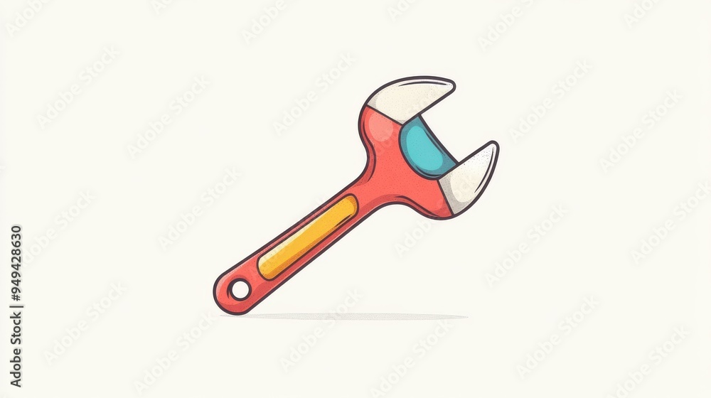 A playful cartoon image of a wrench, featuring modern textures and vibrant colors for an eyecatching design. A playful cartoon image of a wrench, featuring modern textures and vibrant colors for an eyecatching design.